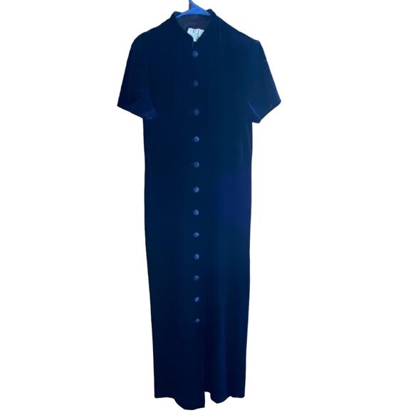 Vintage R.J. Collection Dress Womens 10 Blue Velvet Button-Down‎ Maxi Evening - Picture 1 of 14